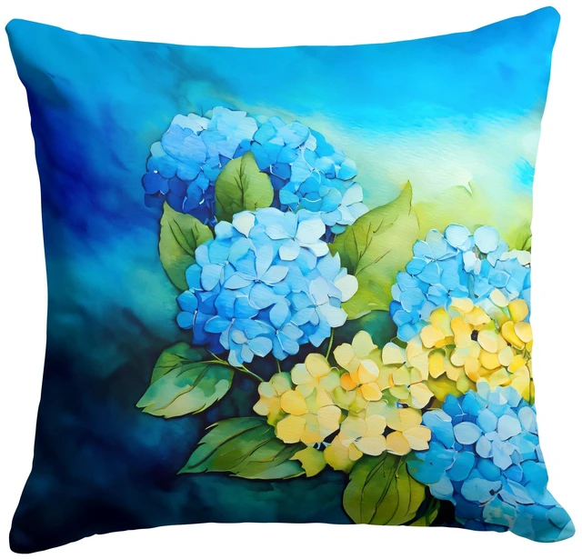 Main image of Hydrangeas in Watercolor Throw Pillow Machine Washable, Indoor Outdoor Decorative Pillow for Couch, Bed or Patio, 18Hx18W