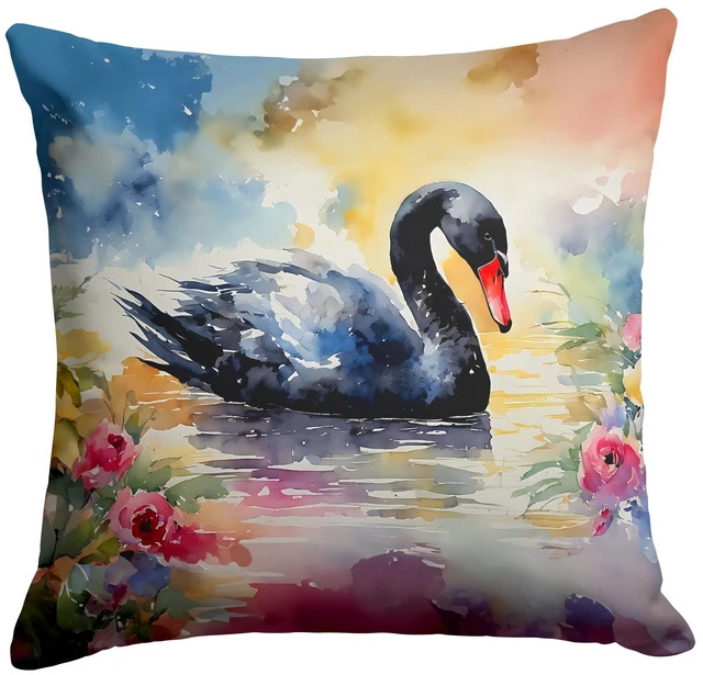 Main image of Black Swan Throw Pillow Machine Washable, Indoor Outdoor Decorative Pillow for Couch, Bed or Patio, 18Hx18W