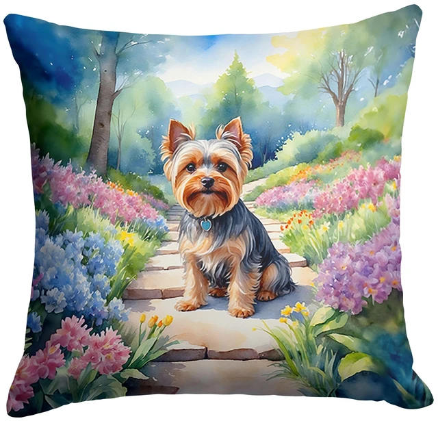 Main image of Yorkshire Terrier Spring Path Throw Pillow Machine Washable, Indoor Outdoor Decorative Pillow for Couch, Bed or Patio, 18Hx18W