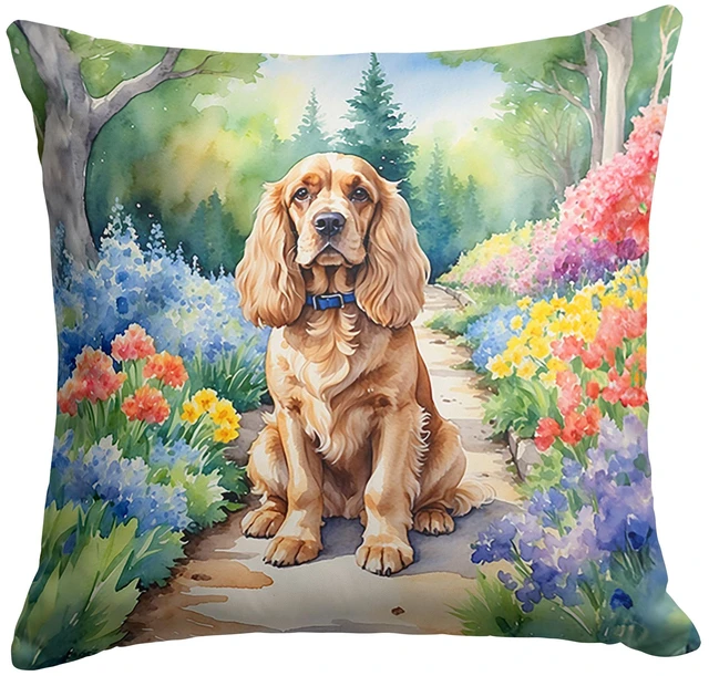 Main image of Cocker Spaniel Spring Path Throw Pillow Machine Washable, Indoor Outdoor Decorative Pillow for Couch, Bed or Patio, 18Hx18W