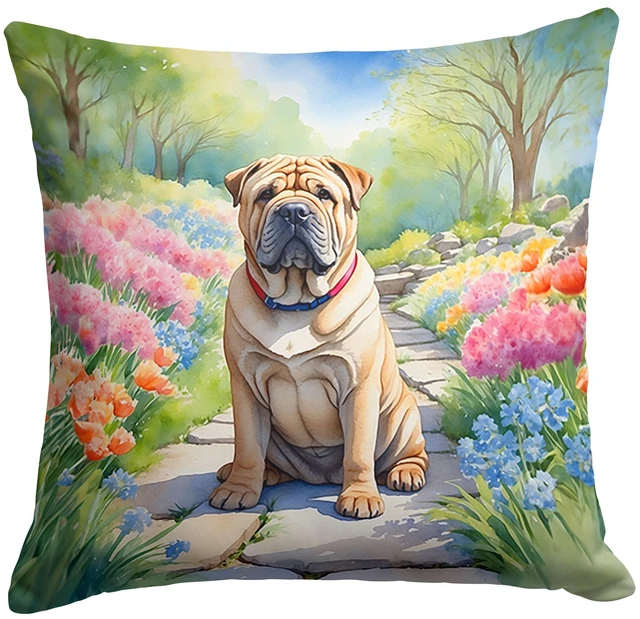 Main image of Shar Pei Spring Path Throw Pillow Machine Washable, Indoor Outdoor Decorative Pillow for Couch, Bed or Patio, 18Hx18W