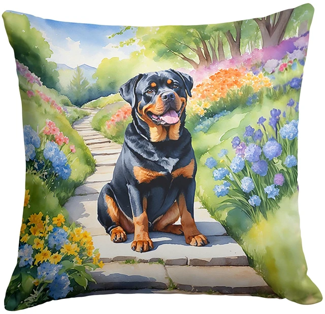 Main image of Rottweiler Spring Path Throw Pillow Machine Washable, Indoor Outdoor Decorative Pillow for Couch, Bed or Patio, 18Hx18W