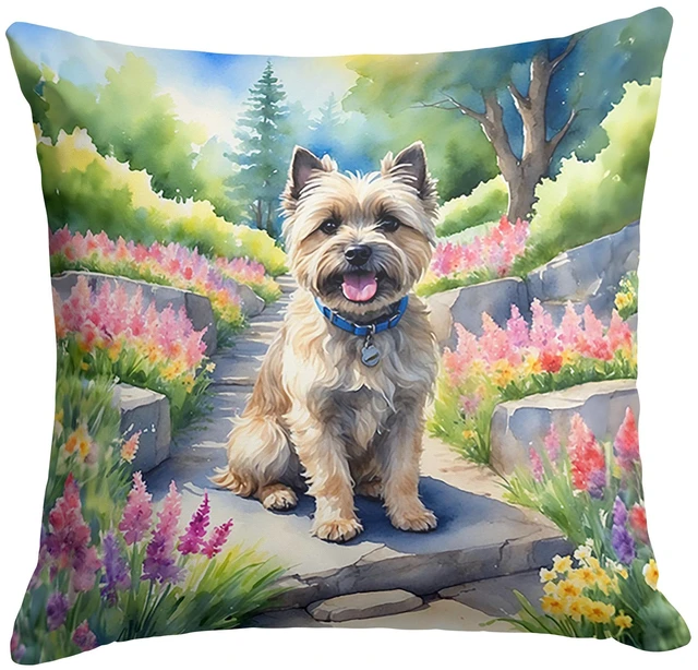 Main image of Cairn Terrier Spring Path Throw Pillow Machine Washable, Indoor Outdoor Decorative Pillow for Couch, Bed or Patio, 18Hx18W
