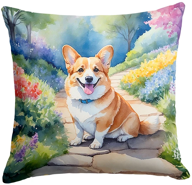 Main image of Corgi Spring Path Throw Pillow Machine Washable, Indoor Outdoor Decorative Pillow for Couch, Bed or Patio, 18Hx18W
