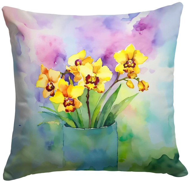 Main image of Orchids in Watercolor Throw Pillow Machine Washable, Indoor Outdoor Decorative Pillow for Couch, Bed or Patio, 18Hx18W