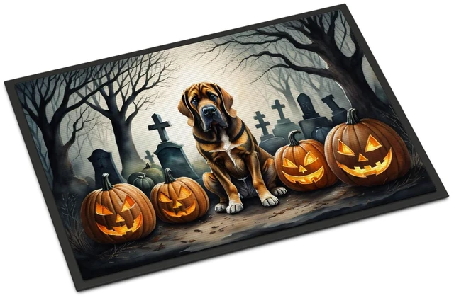 Main image of NEW Bloodhound Spooky Halloween Doormat Front Door Mat Indoor Outdoor Rugs for Entryway, Non Slip Washable Low Pile, 18H X 27W
