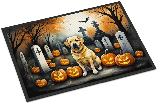 Main image of NEW Yellow Labrador Retriever Spooky Halloween Doormat Front Door Mat Indoor Outdoor Rugs for Entryway, Non Slip Washable Low Pile, 18H X 27W