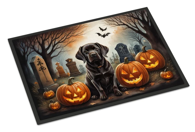 Main image of NEW Chocolate Labrador Retriever Spooky Halloween Doormat Front Door Mat Indoor Outdoor Rugs for Entryway, Non Slip Washable Low Pile, 18H X 27W
