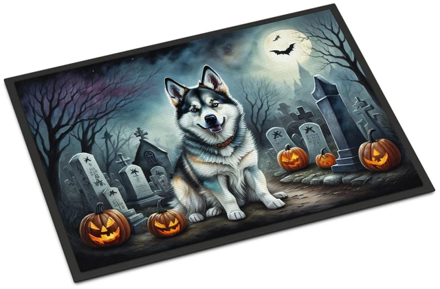 Main image of NEW Alaskan Malamute Spooky Halloween Doormat Front Door Mat Indoor Outdoor Rugs for Entryway, Non Slip Washable Low Pile, 18H X 27W
