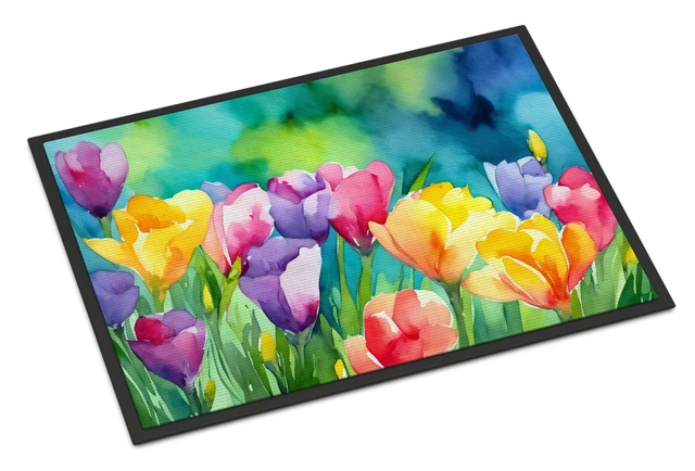Main image of NEW Freesias in Watercolor Doormat Front Door Mat Indoor Outdoor Rugs for Entryway, Non Slip Washable Low Pile, 18H X 27W