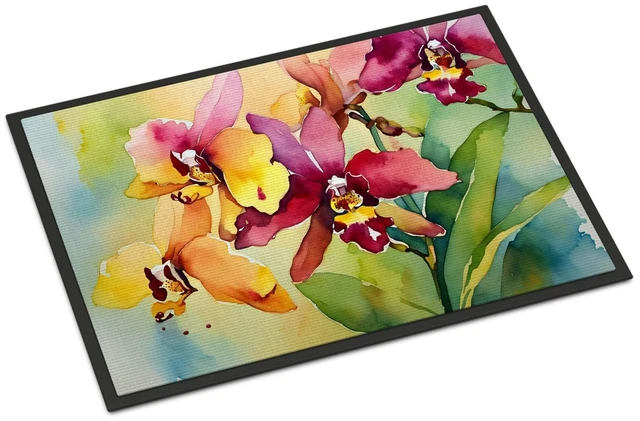 Main image of NEW Orchids in Watercolor Doormat Front Door Mat Indoor Outdoor Rugs for Entryway, Non Slip Washable Low Pile, 18H X 27W