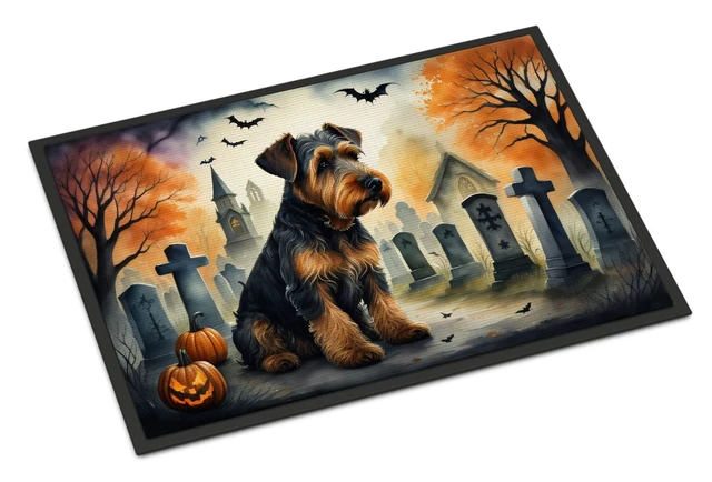 Main image of NEW Airedale Terrier Spooky Halloween Doormat Front Door Mat Indoor Outdoor Rugs for Entryway, Non Slip Washable Low Pile, 18H X 27W