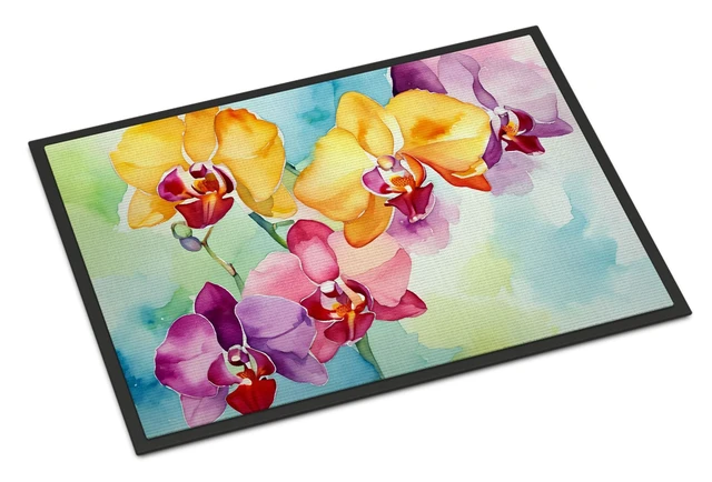 Main image of NEW Orchids in Watercolor Doormat Front Door Mat Indoor Outdoor Rugs for Entryway, Non Slip Washable Low Pile, 18H X 27W