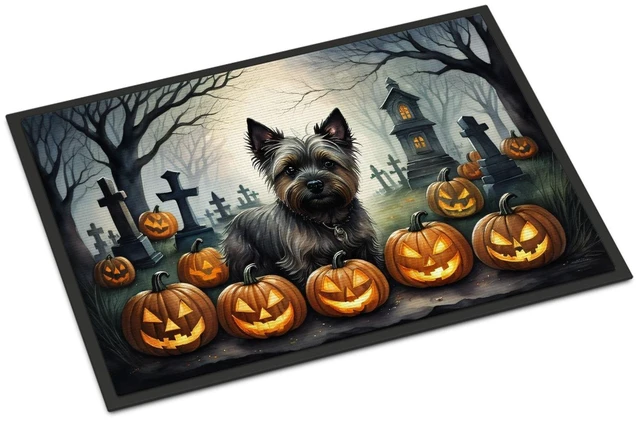 Main image of NEW Cairn Terrier Spooky Halloween Doormat Front Door Mat Indoor Outdoor Rugs for Entryway, Non Slip Washable Low Pile, 18H X 27W