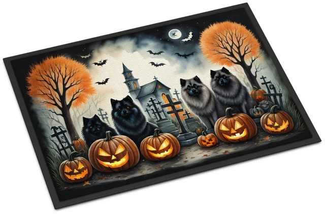 Main image of NEW Keeshond Spooky Halloween Doormat Front Door Mat Indoor Outdoor Rugs for Entryway, Non Slip Washable Low Pile, 18H X 27W