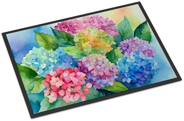 Main image of NEW Hydrangeas in Watercolor Doormat Front Door Mat Indoor Outdoor Rugs for Entryway, Non Slip Washable Low Pile, 18H X 27W