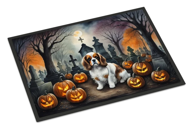 Main image of NEW Cavalier Spaniel Spooky Halloween Doormat Front Door Mat Indoor Outdoor Rugs for Entryway, Non Slip Washable Low Pile, 18H X 27W