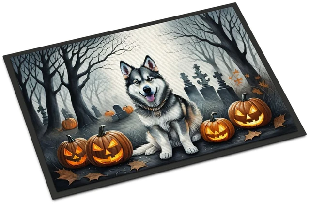 Main image of NEW Alaskan Malamute Spooky Halloween Doormat Front Door Mat Indoor Outdoor Rugs for Entryway, Non Slip Washable Low Pile, 18H X 27W