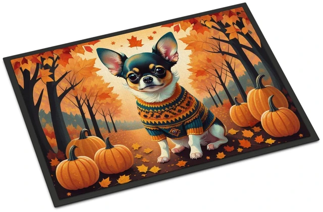 Main image of NEW Tricolor Chihuahua Fall Doormat Front Door Mat Indoor Outdoor Rugs for Entryway, Non Slip Washable Low Pile, 18H X 27W