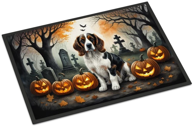 Main image of NEW Welsh Springer Spaniel Spooky Halloween Doormat Front Door Mat Indoor Outdoor Rugs for Entryway, Non Slip Washable Low Pile, 18H X 27W