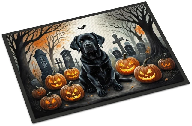 Main image of NEW Black Labrador Retriever Spooky Halloween Doormat Front Door Mat Indoor Outdoor Rugs for Entryway, Non Slip Washable Low Pile, 18H X 27W