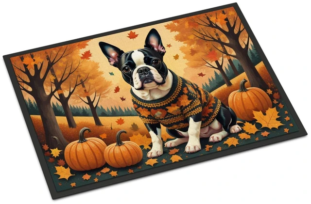 Main image of NEW Boston Terrier Fall Doormat Front Door Mat Indoor Outdoor Rugs for Entryway, Non Slip Washable Low Pile, 18H X 27W
