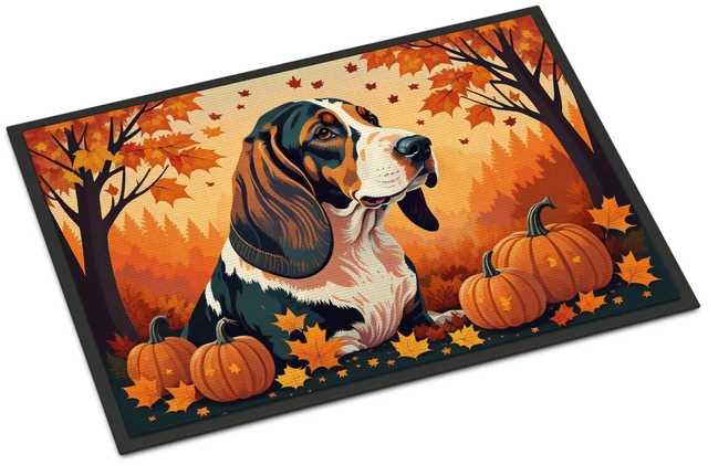Main image of NEW Basset Hound Fall Doormat Front Door Mat Indoor Outdoor Rugs for Entryway, Non Slip Washable Low Pile, 18H X 27W