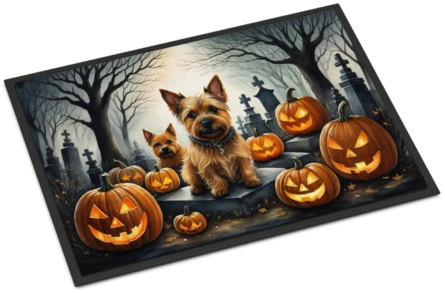 Main image of NEW Norwich Terrier Spooky Halloween Doormat Front Door Mat Indoor Outdoor Rugs for Entryway, Non Slip Washable Low Pile, 18H X 27W