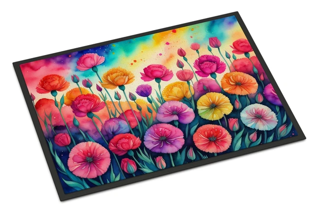 Main image of NEW Carnations in Color Doormat Front Door Mat Indoor Outdoor Rugs for Entryway, Non Slip Washable Low Pile, 18H X 27W