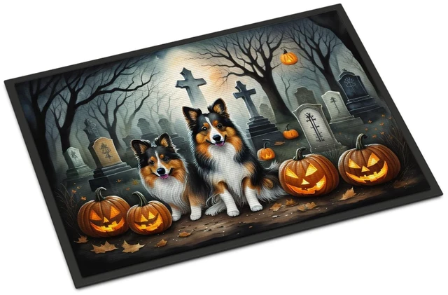 Main image of NEW Sheltie Spooky Halloween Doormat Front Door Mat Indoor Outdoor Rugs for Entryway, Non Slip Washable Low Pile, 18H X 27W