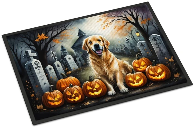 Main image of NEW Golden Retriever Spooky Halloween Doormat Front Door Mat Indoor Outdoor Rugs for Entryway, Non Slip Washable Low Pile, 18H X 27W
