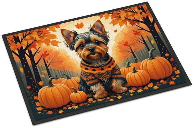 Main image of NEW Yorkshire Terrier Fall Doormat Front Door Mat Indoor Outdoor Rugs for Entryway, Non Slip Washable Low Pile, 18H X 27W