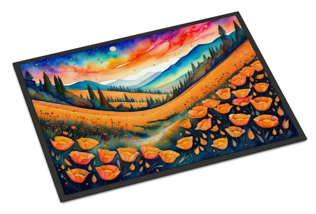 Main image of NEW California Poppies in Color Doormat Front Door Mat Indoor Outdoor Rugs for Entryway, Non Slip Washable Low Pile, 18H X 27W