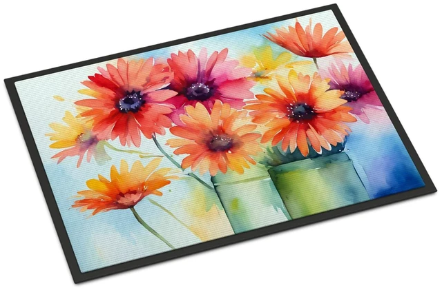 Main image of NEW Gerbera Daisies in Watercolor Doormat Front Door Mat Indoor Outdoor Rugs for Entryway, Non Slip Washable Low Pile, 18H X 27W