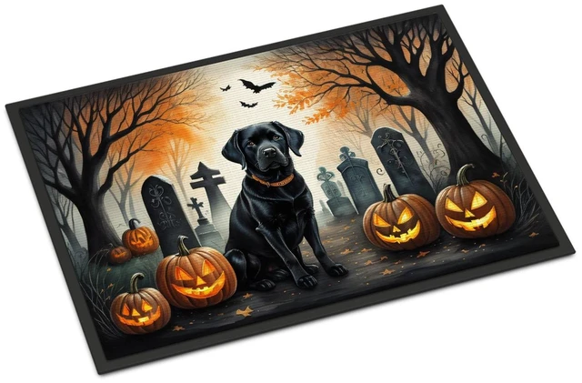 Main image of NEW Black Labrador Retriever Spooky Halloween Doormat Front Door Mat Indoor Outdoor Rugs for Entryway, Non Slip Washable Low Pile, 18H X 27W