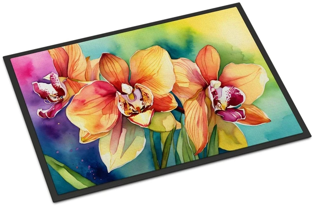 Main image of NEW Orchids in Watercolor Doormat Front Door Mat Indoor Outdoor Rugs for Entryway, Non Slip Washable Low Pile, 18H X 27W