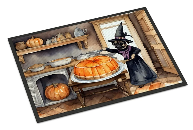 Main image of NEW Pug Fall Kitchen Pumpkins Doormat Front Door Mat Indoor Outdoor Rugs for Entryway, Non Slip Washable Low Pile, 18H X 27W