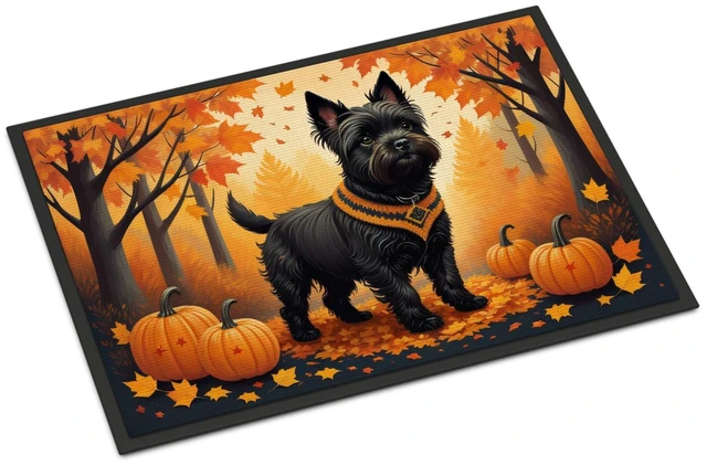 Main image of NEW Black Cairn Terrier Fall Doormat Front Door Mat Indoor Outdoor Rugs for Entryway, Non Slip Washable Low Pile, 18H X 27W