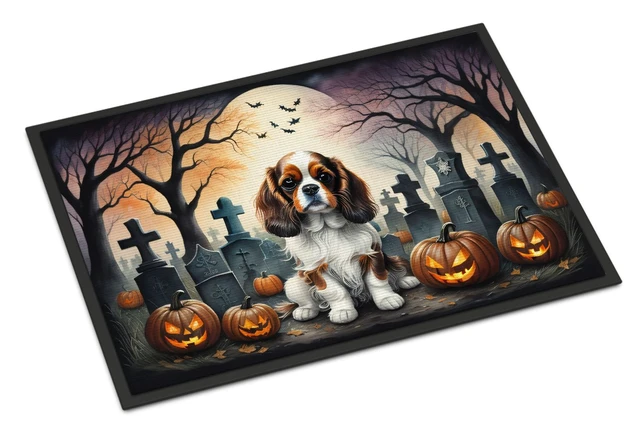 Main image of NEW Cavalier Spaniel Spooky Halloween Doormat Front Door Mat Indoor Outdoor Rugs for Entryway, Non Slip Washable Low Pile, 18H X 27W