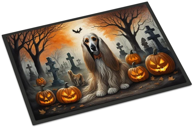 Main image of NEW Afghan Hound Spooky Halloween Doormat Front Door Mat Indoor Outdoor Rugs for Entryway, Non Slip Washable Low Pile, 18H X 27W