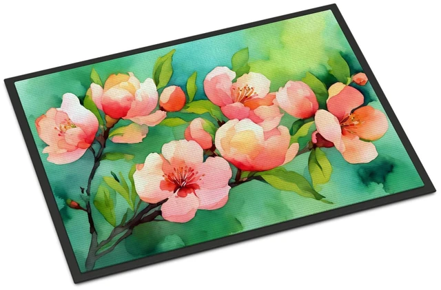 Main image of NEW Delaware Peach Blossom in Watercolor Doormat Front Door Mat Indoor Outdoor Rugs for Entryway, Non Slip Washable Low Pile, 18H X 27W
