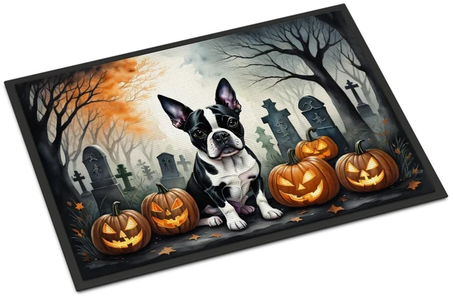 Main image of NEW Boston Terrier Spooky Halloween Doormat Front Door Mat Indoor Outdoor Rugs for Entryway, Non Slip Washable Low Pile, 18H X 27W