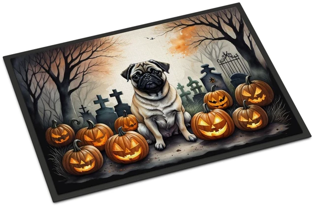Main image of NEW Fawn Pug Spooky Halloween Doormat Front Door Mat Indoor Outdoor Rugs for Entryway, Non Slip Washable Low Pile, 18H X 27W