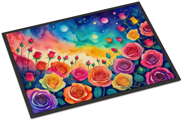 Main image of NEW Roses in Color Doormat Front Door Mat Indoor Outdoor Rugs for Entryway, Non Slip Washable Low Pile, 18H X 27W