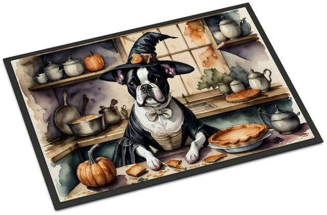 Main image of NEW Boston Terrier Fall Kitchen Pumpkins Doormat Front Door Mat Indoor Outdoor Rugs for Entryway, Non Slip Washable Low Pile, 18H X 27W
