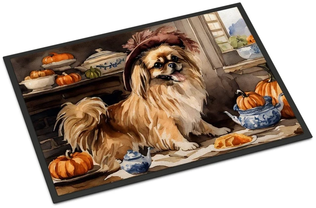 Main image of NEW Tibetan Spaniel Fall Kitchen Pumpkins Doormat Front Door Mat Indoor Outdoor Rugs for Entryway, Non Slip Washable Low Pile, 18H X 27W