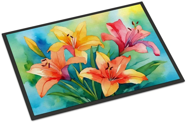Main image of NEW Lilies in Watercolor Doormat Front Door Mat Indoor Outdoor Rugs for Entryway, Non Slip Washable Low Pile, 18H X 27W