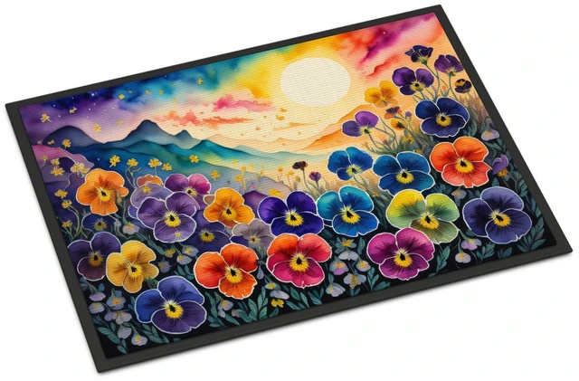 Main image of NEW Pansies in Color Doormat Front Door Mat Indoor Outdoor Rugs for Entryway, Non Slip Washable Low Pile, 18H X 27W