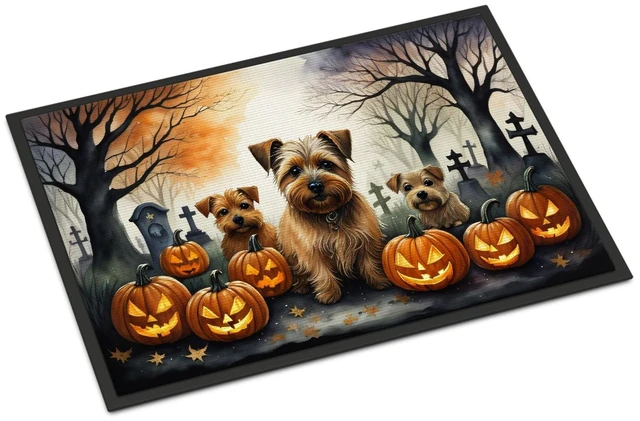 Main image of Norfolk Terrier Spooky Halloween Doormat Front Door Mat Indoor Outdoor Rugs for Entryway, Non Slip Washable Low Pile, 18H X 27W