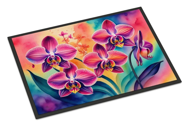Main image of NEW Orchids in Color Doormat Front Door Mat Indoor Outdoor Rugs for Entryway, Non Slip Washable Low Pile, 18H X 27W